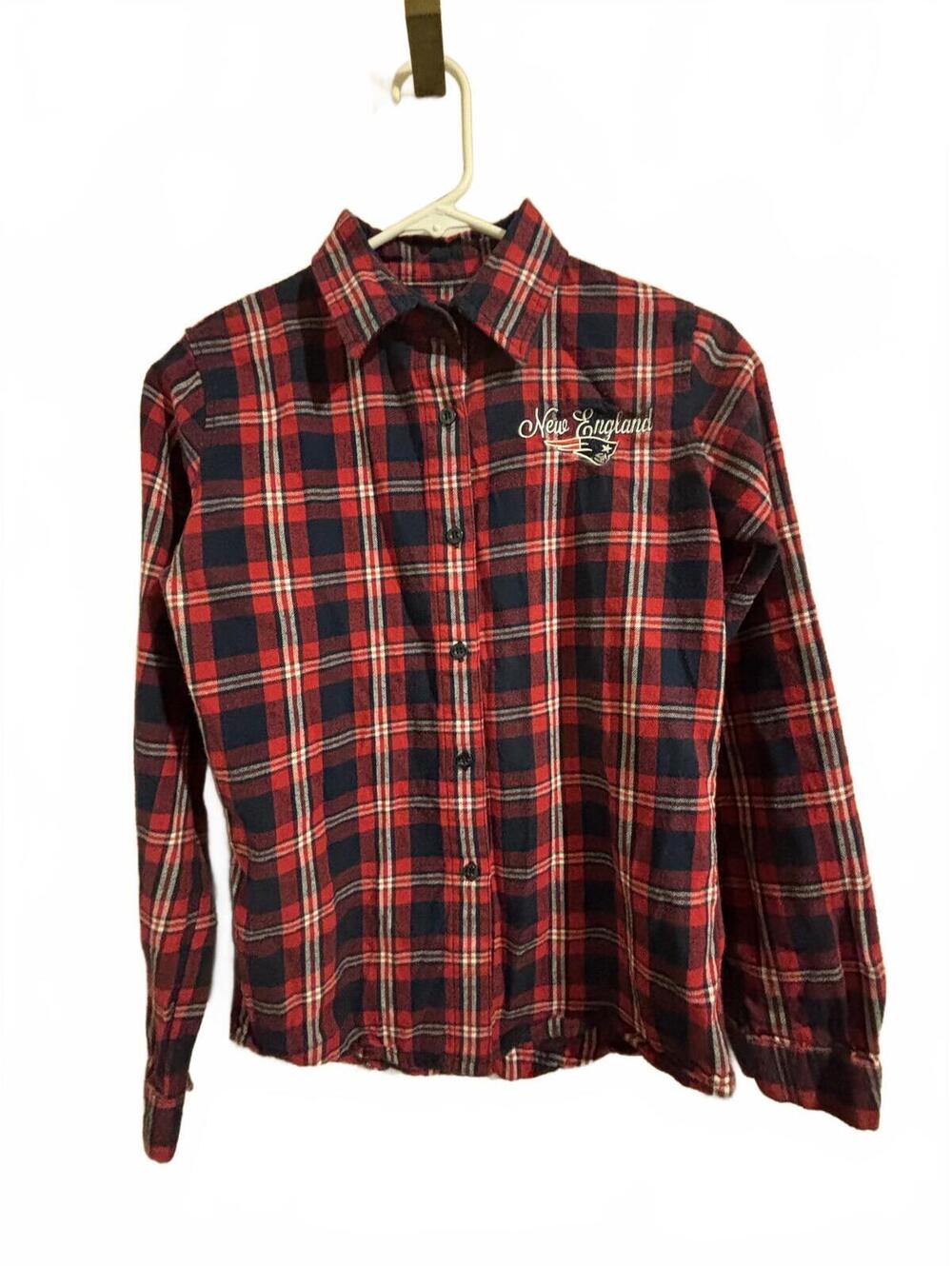 New England Patriots Red & Navy Embroidered Plaid Flannel Shirt Children's Small